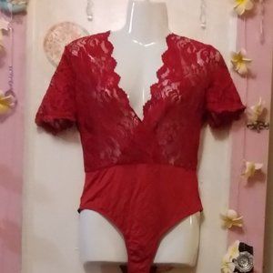 Gladiolus (M) Floral Lace and Solid Wrap Front Lingerie Bodysuit